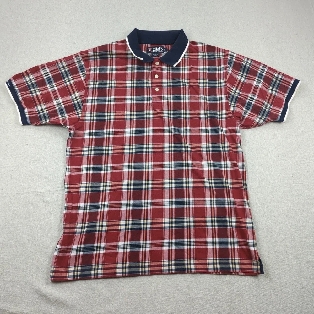 Vintage Chaps Ralph Lauren Shirt Large Red Tartan Plaid Preppy Casual‎